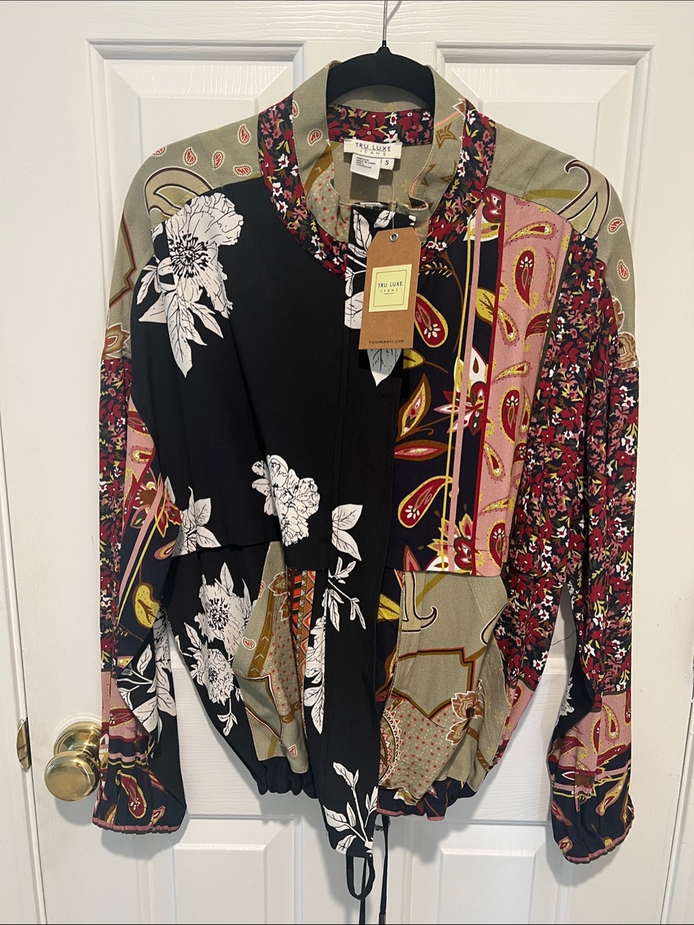 Mixed-Print Button/Zip Windbreaker/Shirt /Jacket - Black & Olive